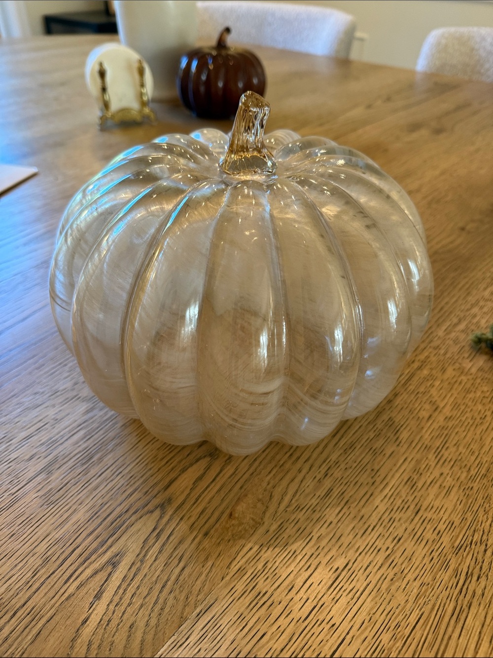 Studio McGee Clear/Champagne Ribbed Glass Pumpkin Accent